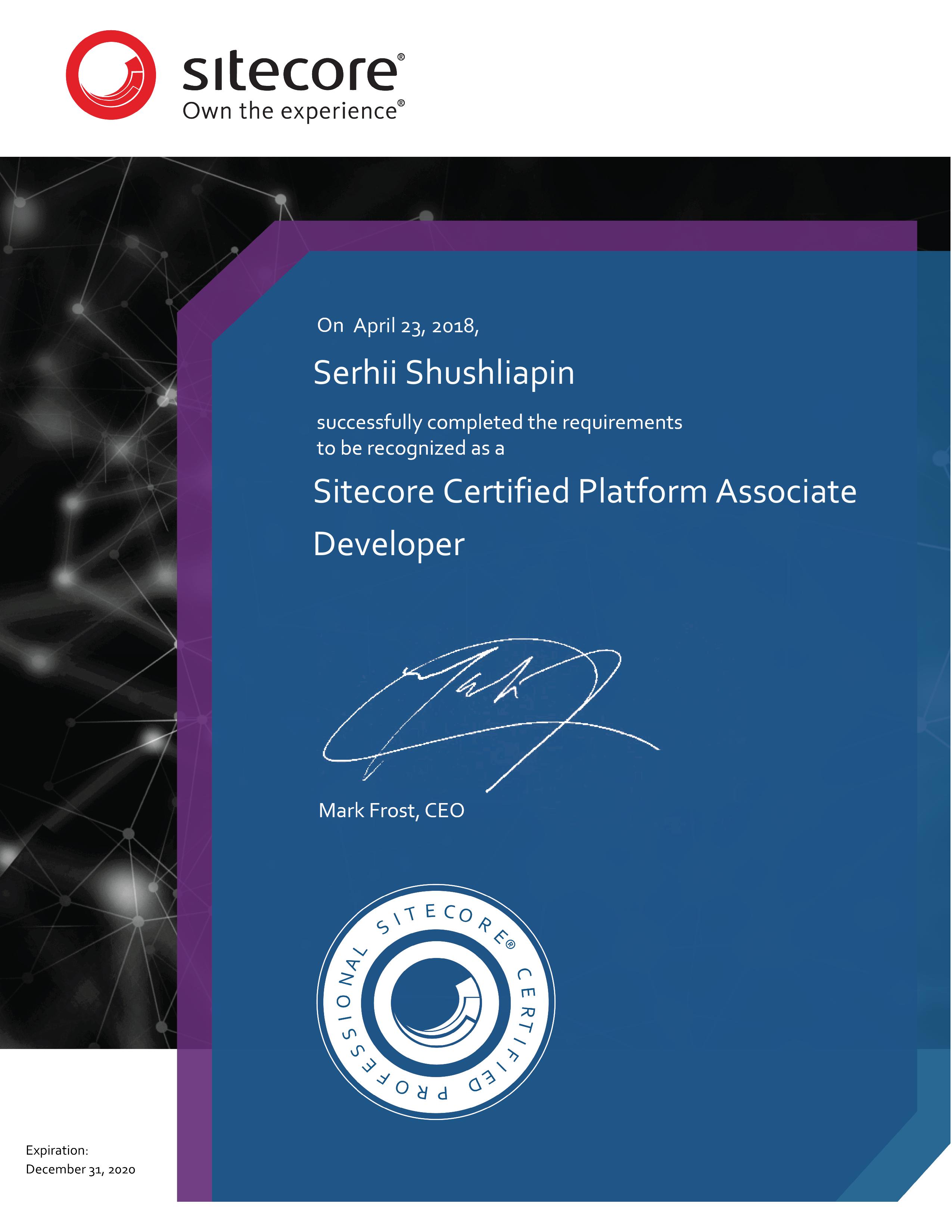 Sitecore Certified Platform Associate Developer